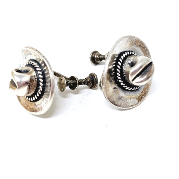 Cowboy Hat Sterling Earrings - Picture 1 of 5